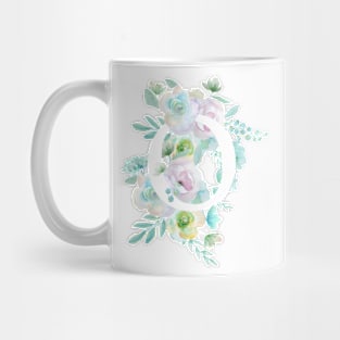 Botanical alphabet O green and purple flowers Mug